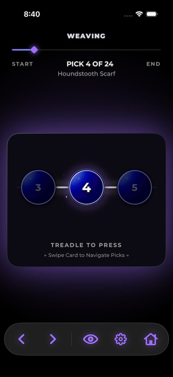 WeavingGem treadling pick tracker with gemstone beads on iPhone